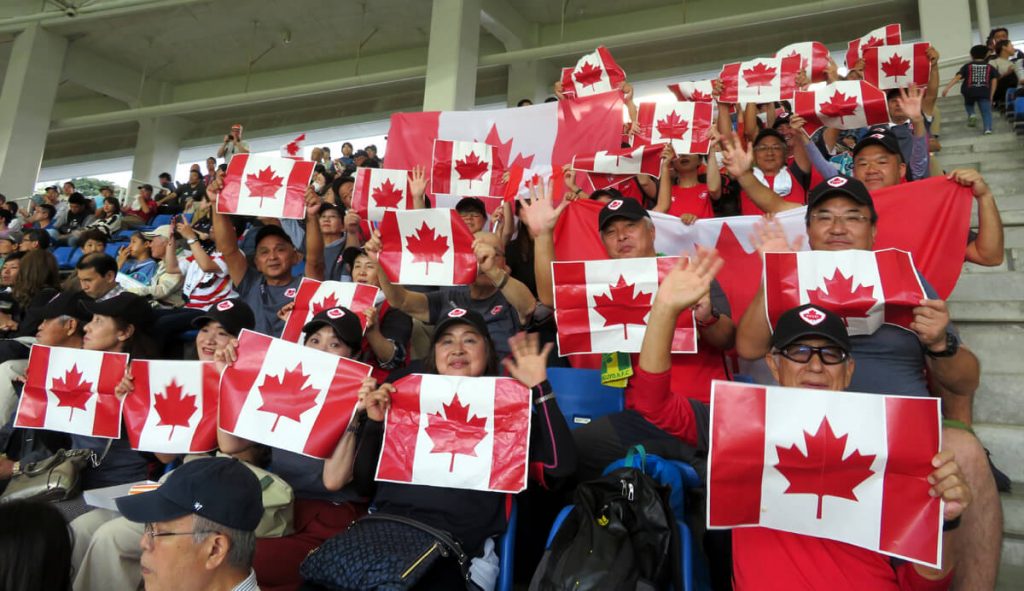 Supporters from Nagato City, Yamaguchi to cheer for Canada at Fukuoka on Sep 26, 2019.