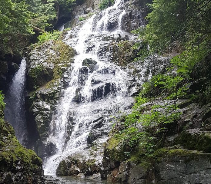 水音が涼し気なノースバンクーバーのKennedy Falls　Photo by Keiko Nishikawa