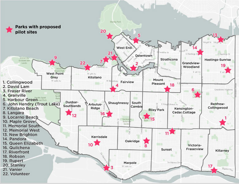 Vancouver Park Board Alcohol Pilot Project Map; Vancouver Park Board 資料より