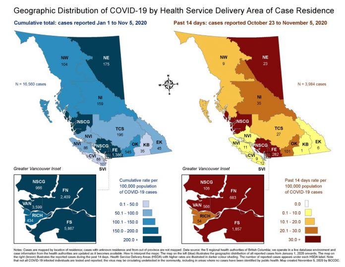 BC geographic distribution of covid-19 by BCCDC