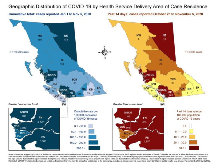 BC geographic distribution of covid-19 by BCCDC