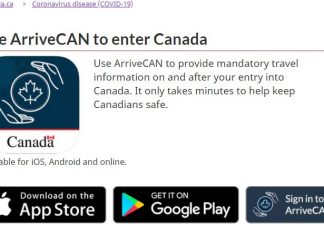 日本に一時帰国、入国体験をレポート19:11月バンクーバー着、自己隔離 ArriveCanアプリをダウンロードするページのスクリーンショット。Photo © the Vancouver Shinpo