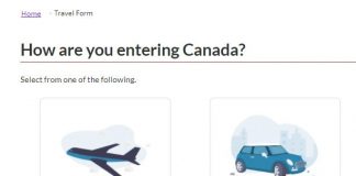 カナダ、水際対策強化。搭乗前の陰性証明必要に Verificationを入力すると、入国方法を選ぶ画面に。Photo © the Vancouver Shinpo