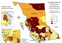 ウィスラー市長、コロナ感染者急増を警戒 BCCDCが発表した地域別感染者数のデータ("Geographic Distribution of Covid -19 by Local Health Area of Case Residence" by BCCDC)
