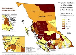 ウィスラー市長、コロナ感染者急増を警戒 BCCDCが発表した地域別感染者数のデータ("Geographic Distribution of Covid -19 by Local Health Area of Case Residence" by BCCDC)