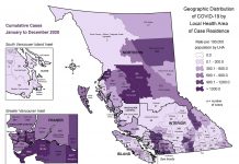 2020年のコロナ感染者累計、バンクーバー市内で8249人 2020年1月から12月の地域別感染者数。By BCCDC(BC州疫病管理センター)