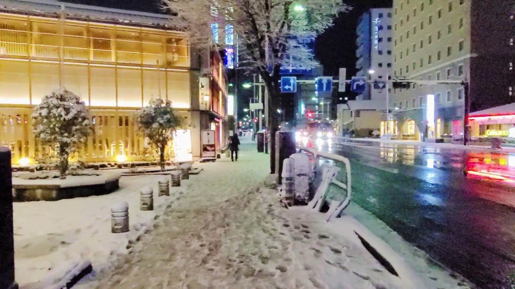 金沢駅前から5分ほど歩いた大通りの雪　© Guest House Pongyi