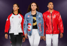 東京五輪、カナダでも全試合観戦できる! オンラインで五輪観戦! 東京五輪2020チームカナダ公式ユニフォーム。左から:Sarah Douglas (セーリング) 表彰式用、Kylie Masse (水泳) 閉会式用、Pierce Lepage (陸上) 開会式用。 Photo: Team Canada, Photo courtesy of Canadian Olympic Committee