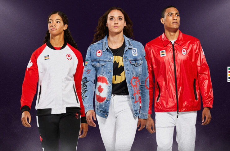 賛否両論! チームカナダの東京五輪公式ユニフォーム 東京五輪2020チームカナダ公式ユニフォーム。左から:Sarah Douglas (セーリング) 表彰式用、Kylie Masse (水泳) 閉会式用、Pierce Lepage (陸上) 開会式用。 Photo: Team Canada, Photo courtesy of Canadian Olympic Committee