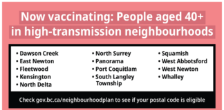 BC州で40歳以上がアストラゼネカ製ワクチン接種可能に BC州アストラゼネカ製ワクチン接種特定地域。From BC government twitter
