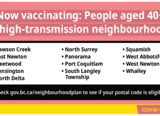 BC州で40歳以上がアストラゼネカ製ワクチン接種可能に BC州アストラゼネカ製ワクチン接種特定地域。From BC government twitter
