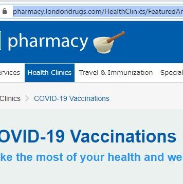 薬局関係者も今後の動向に注目するワクチン接種 London Drugsのワクチン接種予約ページ ©The Vancouver Shinpo