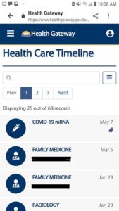 Health Care Timelineで新型コロナワクチンの接種記録ほか、医師のアポイントなども確認することができる ©The Vancouver Shinpo