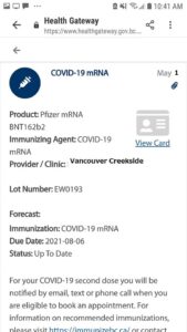 接種を受けた場合は、新型コロナワクチンの記録も確認できる ©The Vancouver Shinpo
