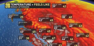 カナダ西部を熱波が襲う、BC各地で猛暑続く BC June 28 afternoon temperature by Weather Network