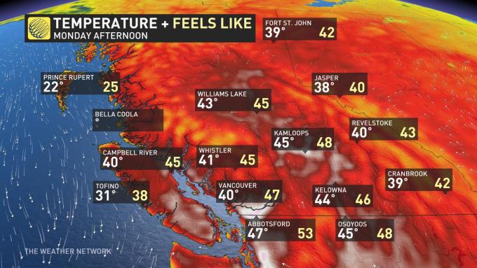BC June 28 afternoon temperature by Weather Network