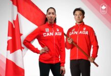 ラグビーカナダ代表日系カナダ人ヒラヤマ選手、東京五輪で旗手に 東京五輪で旗手を務めるヒラヤマ選手(右)とアイム選手。Photo by ©︎Canadian Olympic Commitee