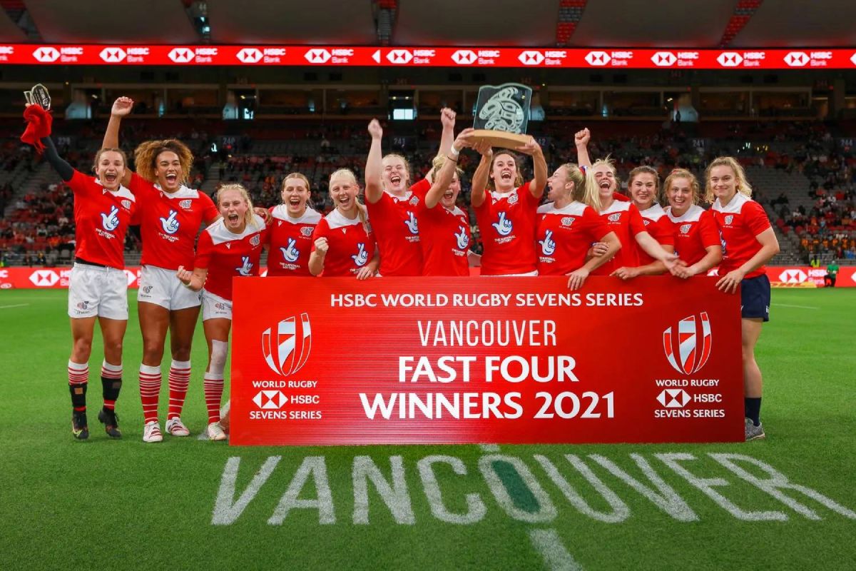 女子優勝イギリスチーム。2021年9月19日、BCプレース。Photo provided by Canada Sevens, P Yates / World Rugby