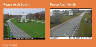 アメリカの陸路旅行者受け入れ再開で、避寒者スノーバードが南へ 11月8日のピースアーチとパシフィックハイウェイ国境の様子。©the Vancouver Shinpo