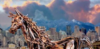 ベントールセンターで流木アーティストの作品展示会