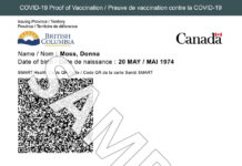 BCでも全国版ワクチンパスポート利用開始 BC州で接種を受けた人の全国版ワクチンパスポートの見本。Photo courtesy of Government of British Columbia