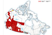 カナダ西部で極寒警報 赤くなっている部分は12月26日にカナダで出されている気象警報。Photo courtesy of Environment Canada Public Weather Alerts for Canada