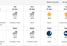 クリスマスにかけてBC州に強烈な寒波 カナダ環境・気候変動省による29日までの天気予報。Photo courtesy of Government of Canada