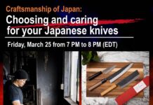 日本大使館が包丁の選び方と手入れのウェビナー(英語) 「日本の職人技、和包丁の選び方とメンテナンス」のポスター。Photo from Embassy of Japan in Canada website