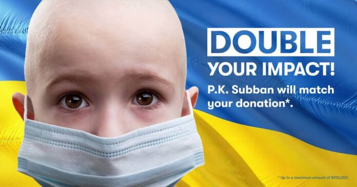 ウクライナの小児がん患者への募金活動も行っている。Photo by The Montreal Children’s Hospital Foundation website
