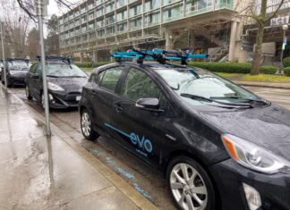 カーシェアリングのEvo、バーナビーの一部地域にエリア拡大 車を別の場所に返却できるワンウェイサービスのEvo。File photo by Japan Canada Today