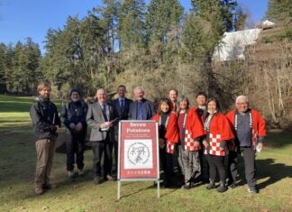 ナナイモに100本の桜を植えよう!チェリーブラッサムプロジェクト 2月にセブン・ポテトの会のメンバーやナナイモ市長らが出席して植樹式が行われた。Photo courtesy of Central Vancouver Island Japanese-Canadian Society