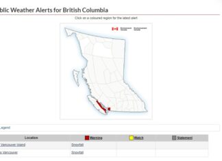 メトロバンクーバーに降雪警報?!(午後に解除)-更新 カナダ環境省は11日、メトロバンクーバーとバンクーバー島東部に降雪警報を発表した。Photo from the Government of Canada Website