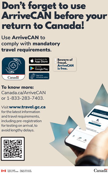 ArriveCAN登録を忘れずに！Photo from Government of Canada Website