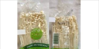 BC州でえのきだけが1カ月で2回リコール K-Fresh Produceブランドのリコールされたえのきだけ。Photo from Canadian Food Inspection Agency
