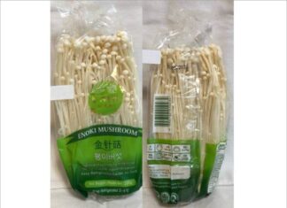 BC州でえのきだけが1カ月で2回リコール K-Fresh Produceブランドのリコールされたえのきだけ。Photo from Canadian Food Inspection Agency