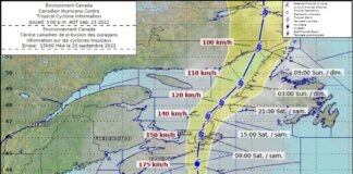 カナダ政府、ハリケーン上陸のノバスコシア州にカナダ軍を派遣 Image from The Canada Hurricane Centre Twitter