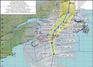 カナダ政府、ハリケーン上陸のノバスコシア州にカナダ軍を派遣 Image from The Canada Hurricane Centre Twitter