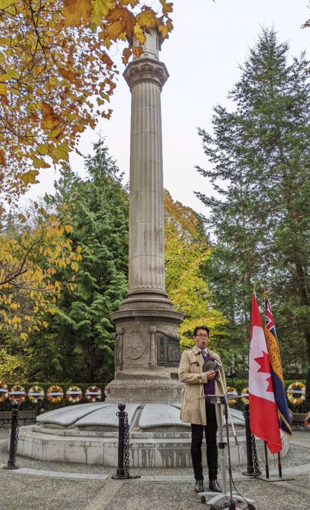 O Canada by Kevin Takahide Lee; November 11, 2022, Stanley Park. Photo by The Vancouver Shinpo