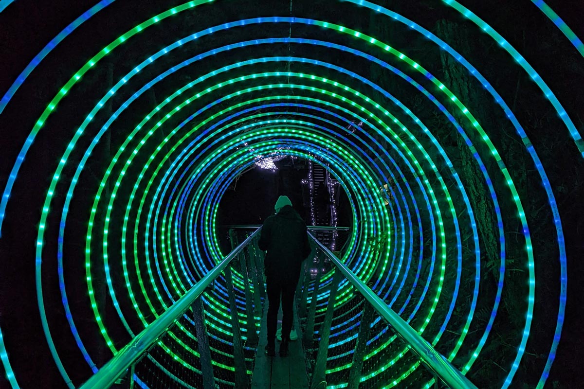 "Arc de Lumina" of Capilano Suspension Bridge Park "Canyon Lights", November 18, 2022.