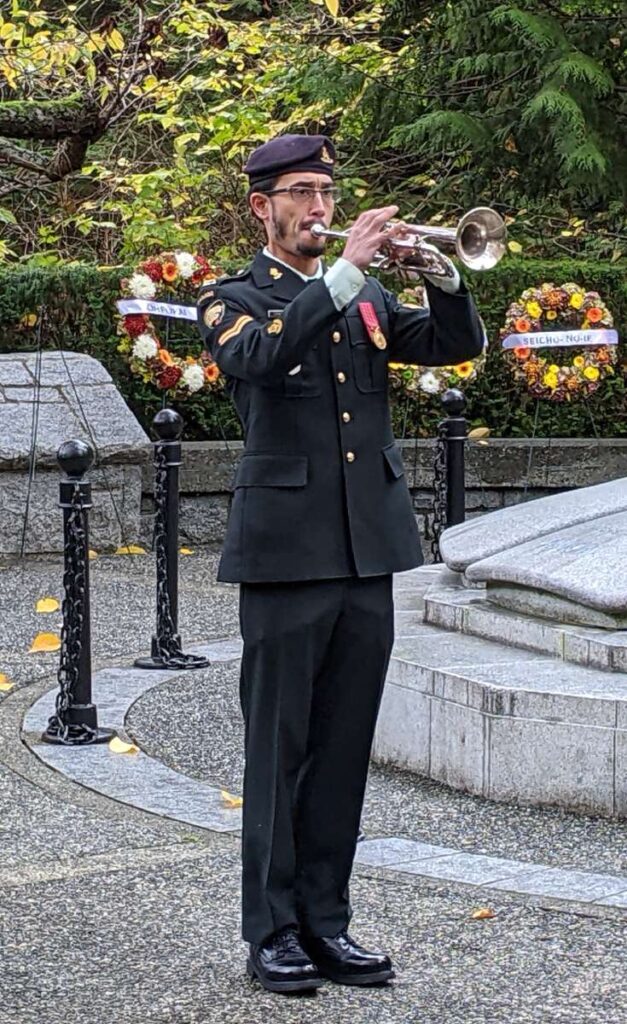 Last Post, Bugler Bombardier Couturier; November 11, 2022, Stanley Park. Photo by The Vancouver Shinpo
