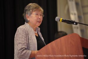 Ms. Ruth Midori Coles, President of Nikkei Seniors Health Care & Housing Society, at Robert Nimi Nikkei Home 20th Anniversary Luncheon on September 17, 2022. Photo ©2022 Nikkei Place Foundation, by Manto Artworks