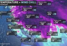 バンクーバーでも来週は雪の予報、気温も低い日が続く The Weather Network websiteより。