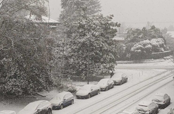 バンクーバーで25日夜から大雪になる可能性 メトロバンクーバーで日中も雪が降り続いた。2022年12月18日。