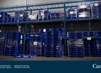 バンクーバー港で、約2,500キロのアヘンが差し押さえられる アヘンが隠されていたパレット。Photo from Canada Border Services Agency Twitter