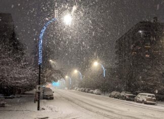 メトロバンクーバー、大雪に見舞われる 2月25日深夜近くにバンクーバーで雪が降り続く。2023年2月25日、メトロバンクーバー。Photo by Japan Canada Today