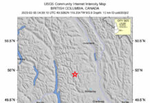 BC州内陸部でマグニチュード3.9の地震を観測 Image by USGS National Earthquake Information Center, PDE