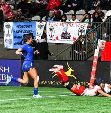 ラグビーセブンズ日本代表女子、バンクーバーで初勝利! 圧倒したコロンビア戦。2023年3月4日、BCプレース。Photo by Koichi Saito/Japan Canada Today