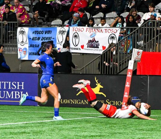 ラグビーセブンズ日本代表女子、バンクーバーで初勝利! 圧倒したコロンビア戦。2023年3月4日、BCプレース。Photo by Koichi Saito/Japan Canada Today