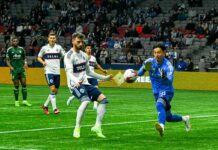 キャップス2連勝、GK高丘2試合連続無失点「個人としてもチームとしても大きい」 ネット前でGK高丘。2023年4月8日、BCプレース。Photo by Koichi Saito/Japan Canada Today