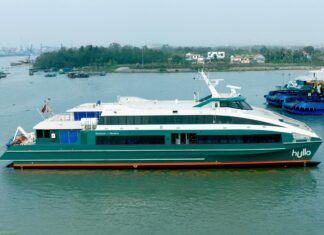 ナナイモとバンクーバーのダウンタウンを結ぶ新しいフェリー、この夏お目見え バンクーバーとナナイモをつなぐフェリー「Hullo」。Photo provided by the Vancouver Island Ferry Company (VIFC)